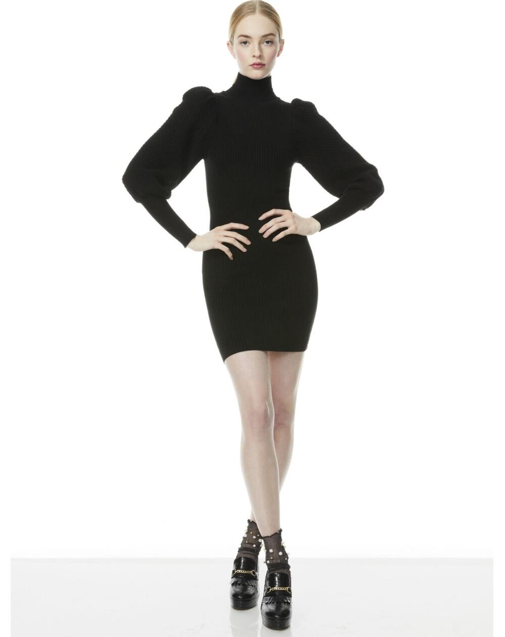 Alice + Olivia Caleb Puff Sleeve Bodycon Sweater Dress SZ S